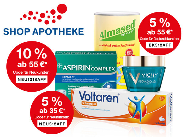 德国网上药店 shop-apotheke 9月最新优惠码汇总:全场药品保健品5折起+折上9折!