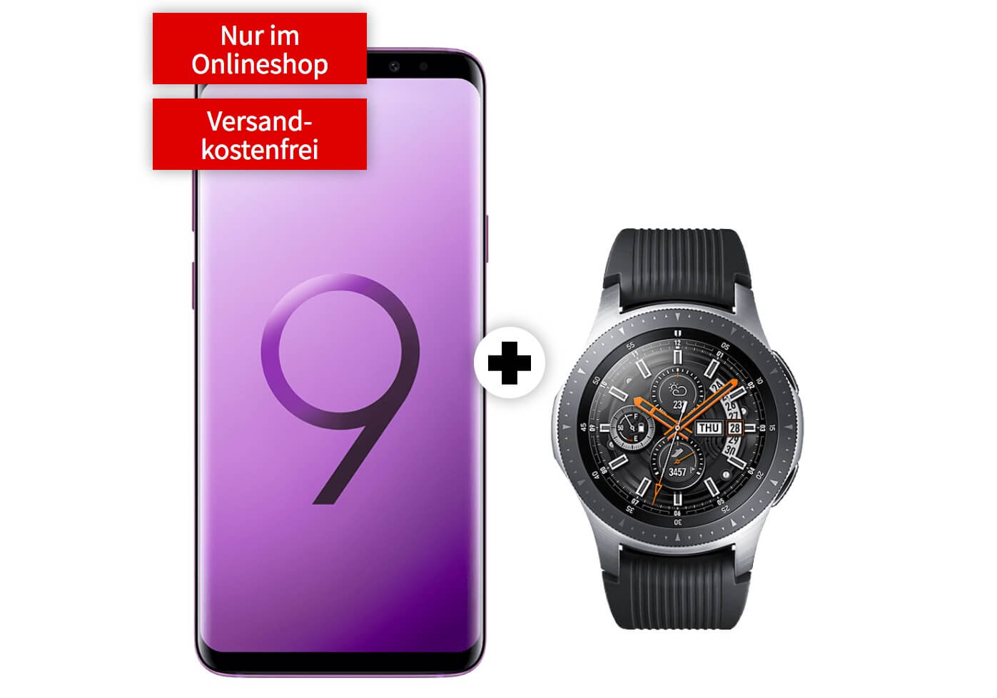 Samsung Galaxy S9 Plus 手机 + 智能手表 46mm(4GB LTE流量, Allnet) ，月租只要26.99欧，一次性购机费79欧 ！