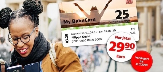 德铁 Bahncard 25 现在特价到手29.9欧，原价62欧！要求27岁以下，德国火车票打折和正价票都可以75折！