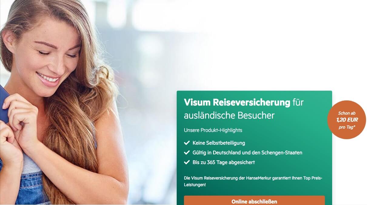 HanseMerkur探亲访友签证保险 德国大使馆100%认可,每天只要1.2欧起,申请签证不成功可以全额退款,可改日期!强烈推荐!