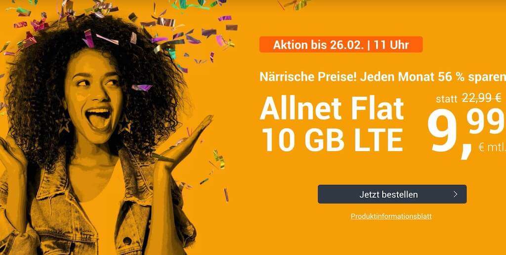 推荐手机合同!包月德国境内网络电话/短信+10GB上网,欧盟漫游,月租只要9.99欧+免接通费!原价22.99欧!