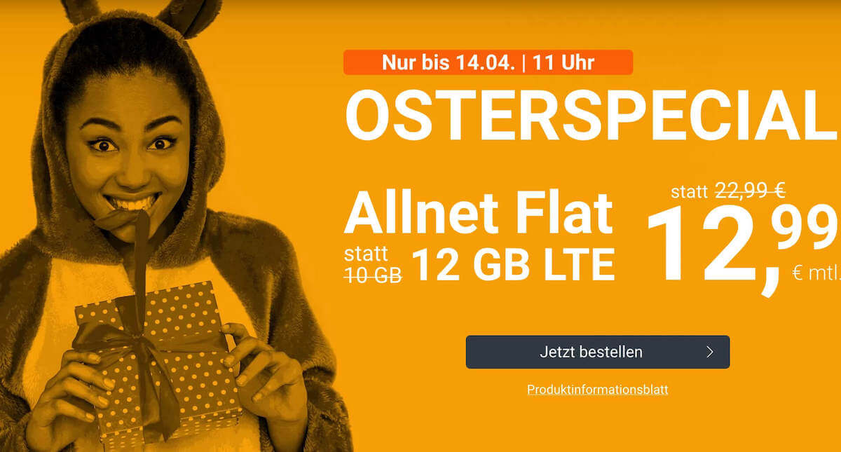 推荐手机合同!包月德国境内网络电话/短信+12GB上网,欧盟漫游,月租只要12.99欧+免接通费!原价22.99欧!