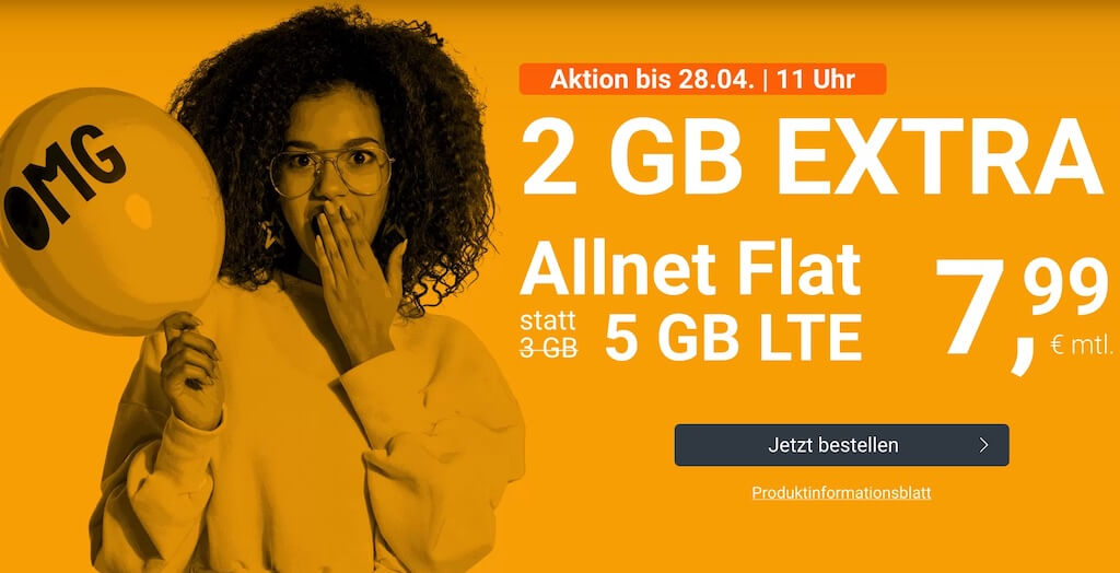 推荐手机合同！包月德国境内网络电话/短信+5GB上网，欧盟漫游，月租只要7.99欧+免接通费！原价12.99欧！