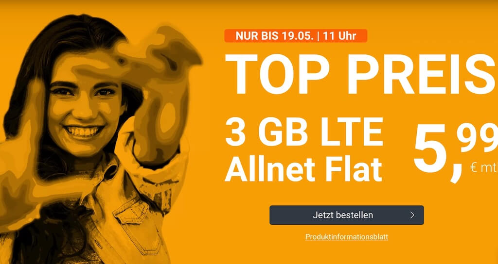 推荐手机合同!包月所有网络电话/短信+3GB上网,欧盟漫游,月租只要5.99欧+免接通费!活动延长到6月2日!