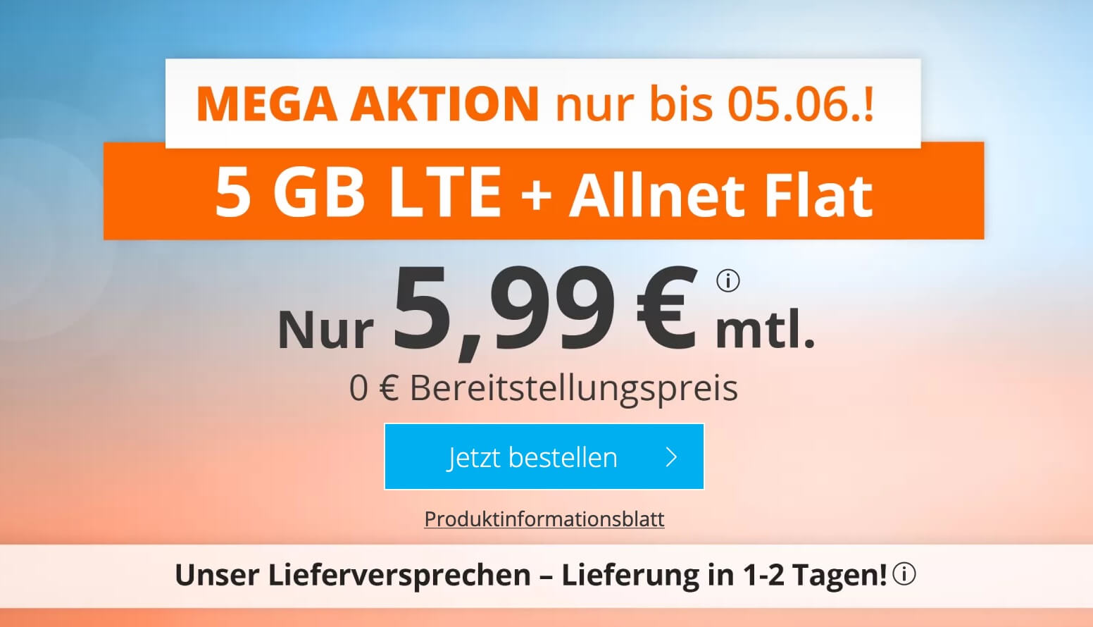 sim.de手机合同特价!O2网络包月电话+短信+5GB流量现在只要5.99欧!无开通费!