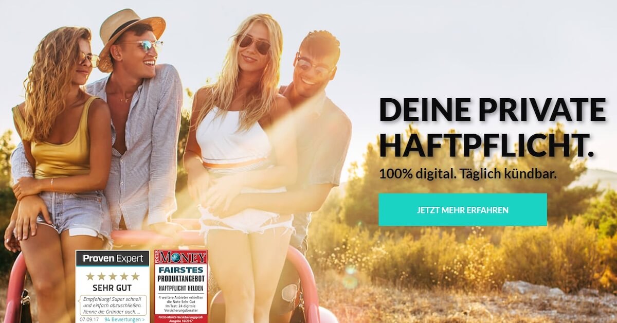 Haftpflichthelden第三方责任险 每月只需6欧,保额高达5000万欧!可随时解约,退款迅速!
