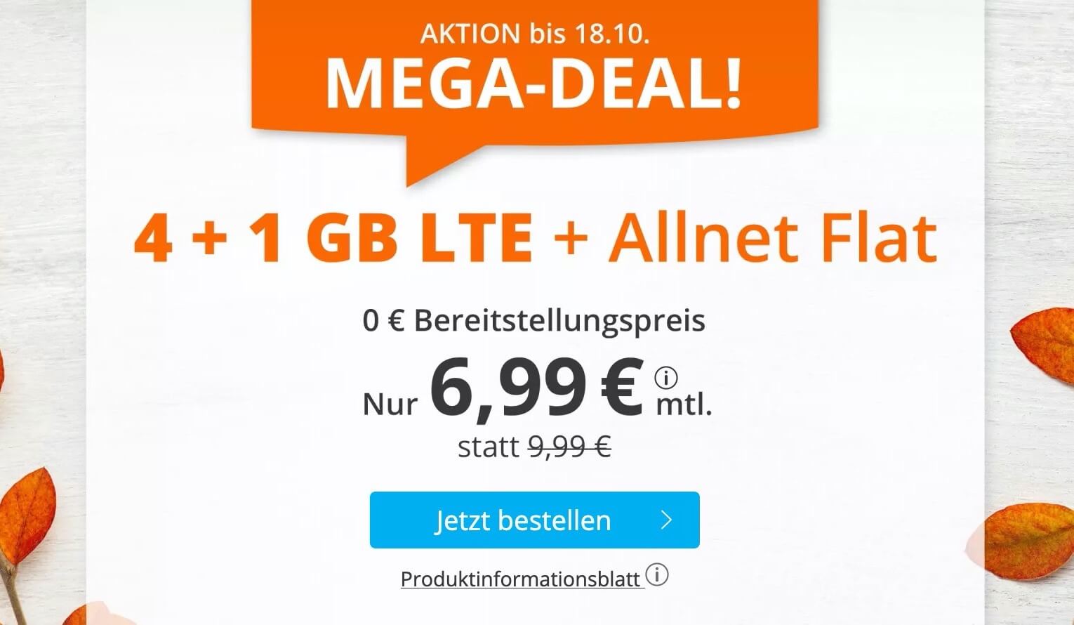 sim.de手机合同特价!O2网络包月电话+短信+5GB流量现在只要6.99欧!原价9.99欧!无开通费!