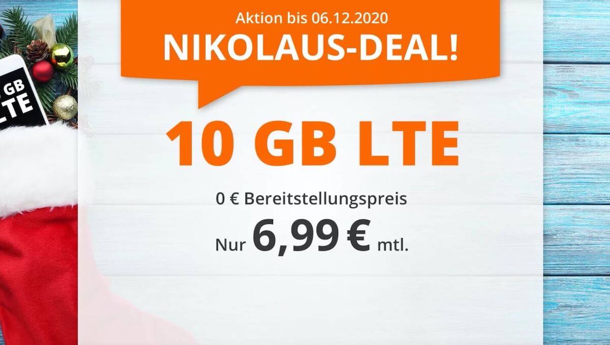 sim.de圣诞手机合同特价！O2网络包月电话+短信+10GB流量现在只要6.99欧！无开通费！