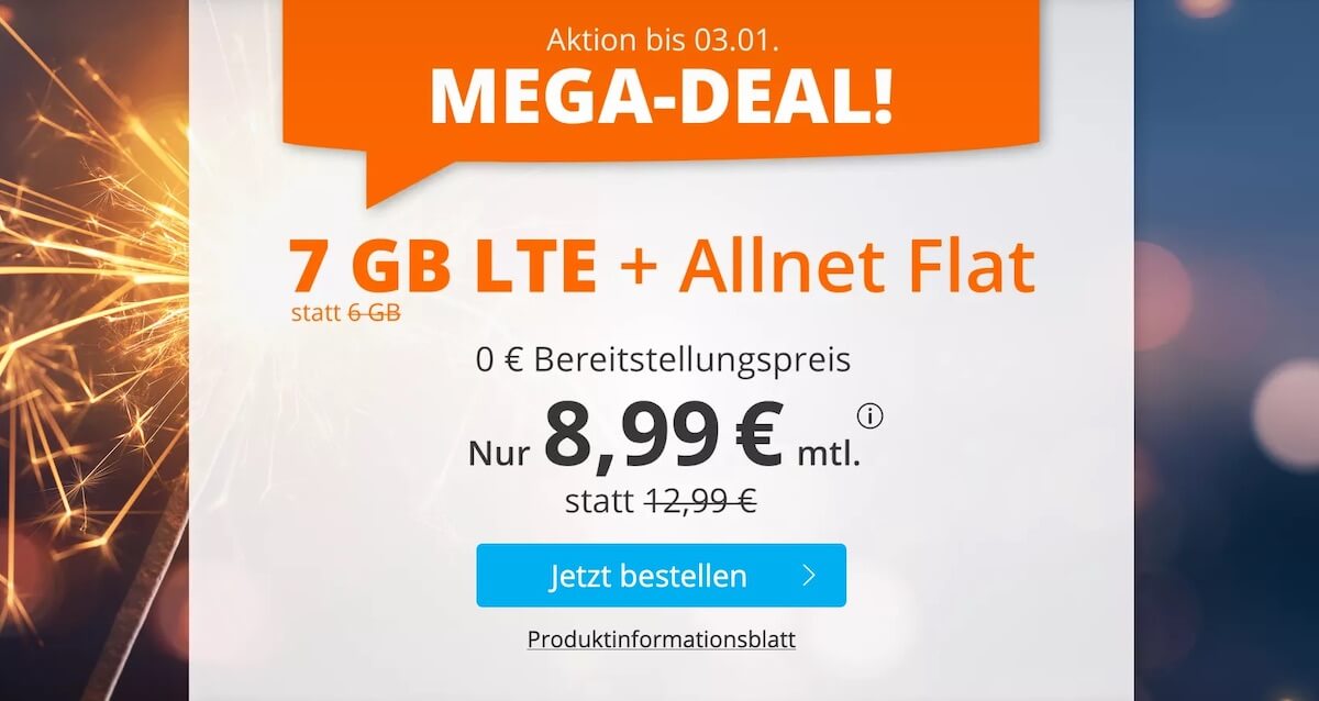 sim.de手机合同特价!O2网络包月电话+短信+7GB流量现在只要8.99欧!原价12.99欧!无开通费!