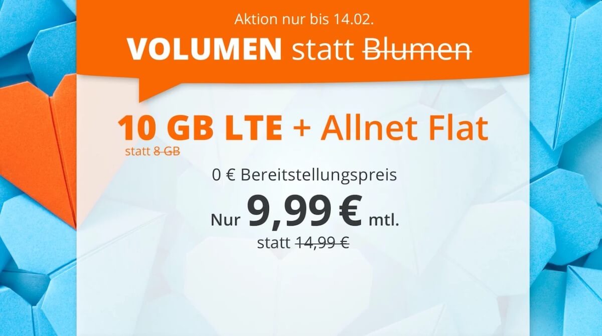 O2网络包月德国境内网络电话/短信+10GB上网,欧盟漫游,到手9.99欧,原价14.99欧!!