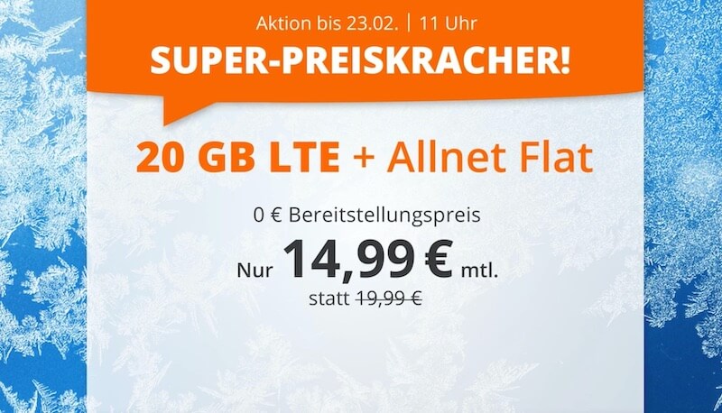 O2网络包月德国境内网络电话/短信+20GB上网,欧盟漫游,到手14.99欧,原价19.99欧!!