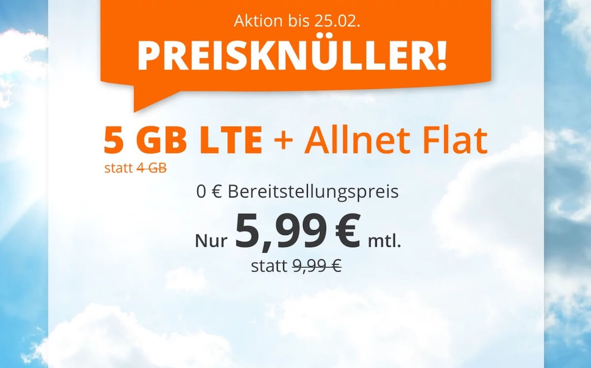 O2网络包月德国境内网络电话/短信+5GB上网 欧盟漫游，到手5.99欧，原价9.99欧！！