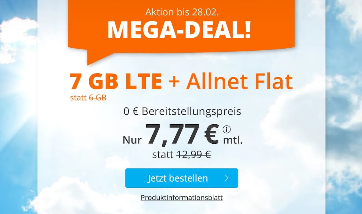 O2网络包月德国境内网络电话/短信+7GB上网,欧盟漫游,到手7.77欧,原价12.99欧!!