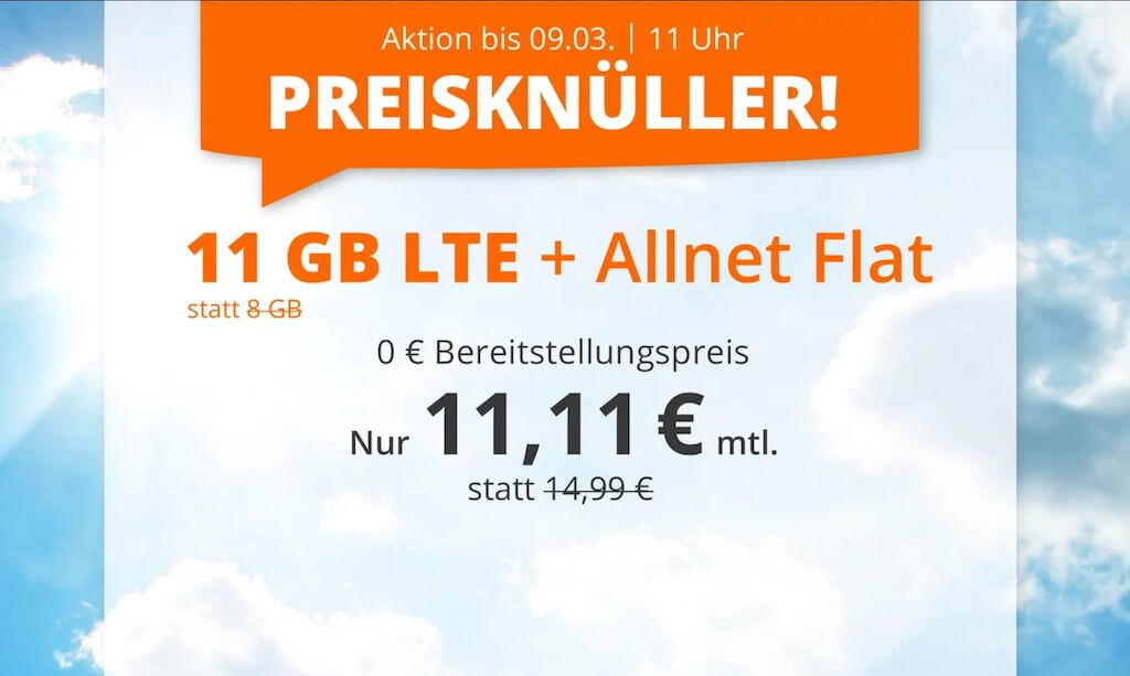 O2网络包月德国境内网络电话/短信+11GB上网，欧盟漫游，到手11.11欧，原价22.99欧！！