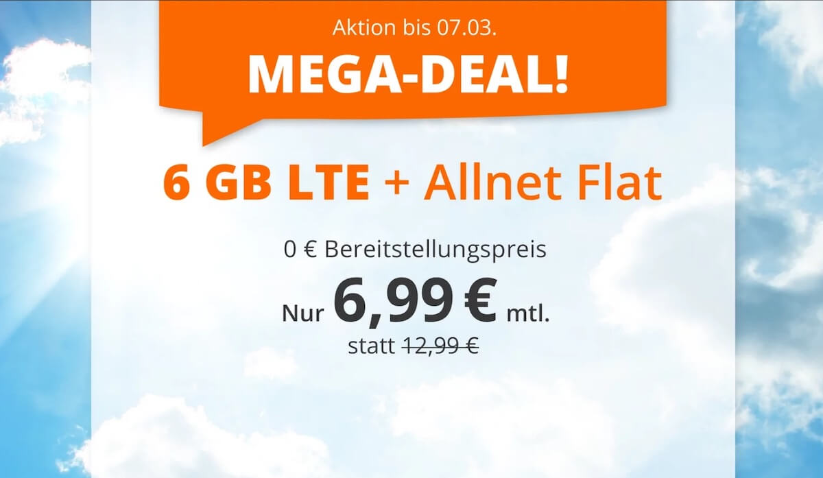 O2网络包月德国境内网络电话/短信+6GB上网 欧盟漫游,到手6.99欧,原价12.99欧!!