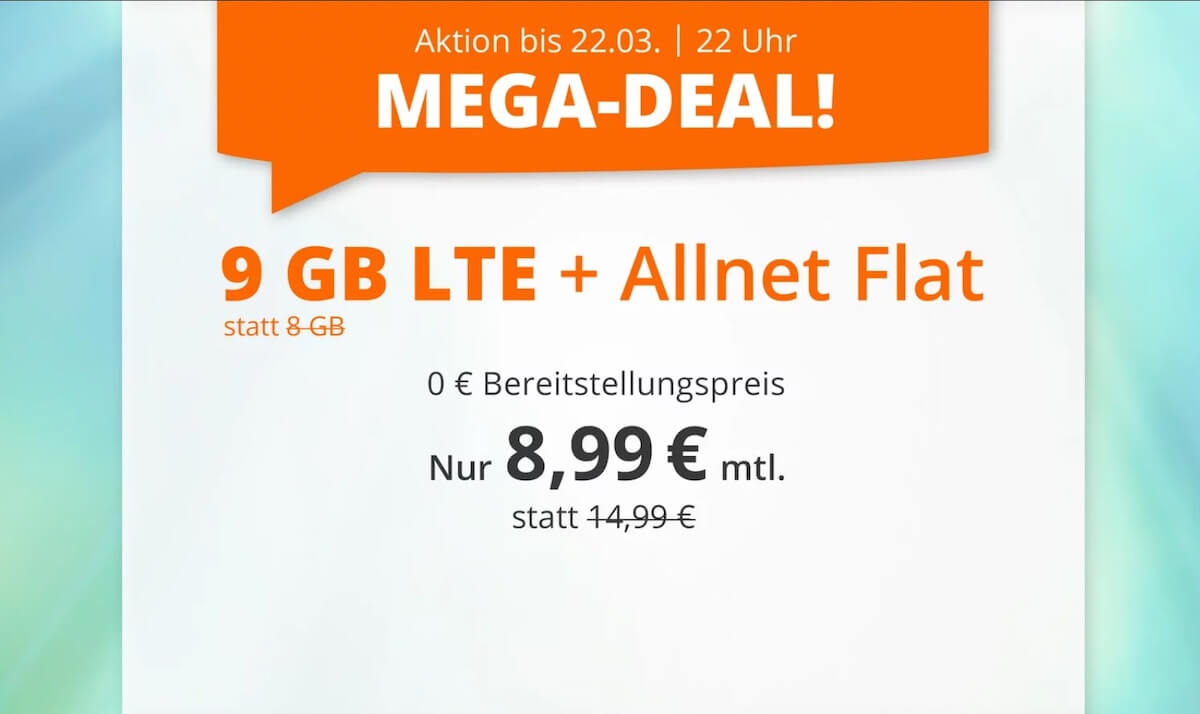 O2网络包月德国境内网络电话/短信+9GB上网,欧盟漫游,到手8.99欧,原价14.99欧!!