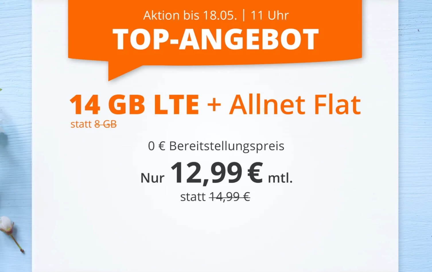 推荐手机合同！O2网络包月德国境内网络电话/短信+14GB上网，欧盟漫游，到手12.99欧，原价22.99欧！！