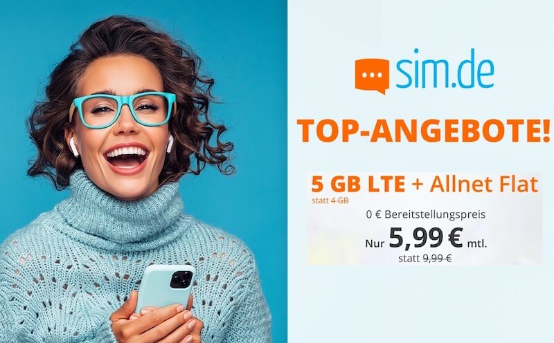 O2网络包月德国境内网络电话/短信+5GB上网 欧盟漫游，到手5.99欧，原价9.99欧！！