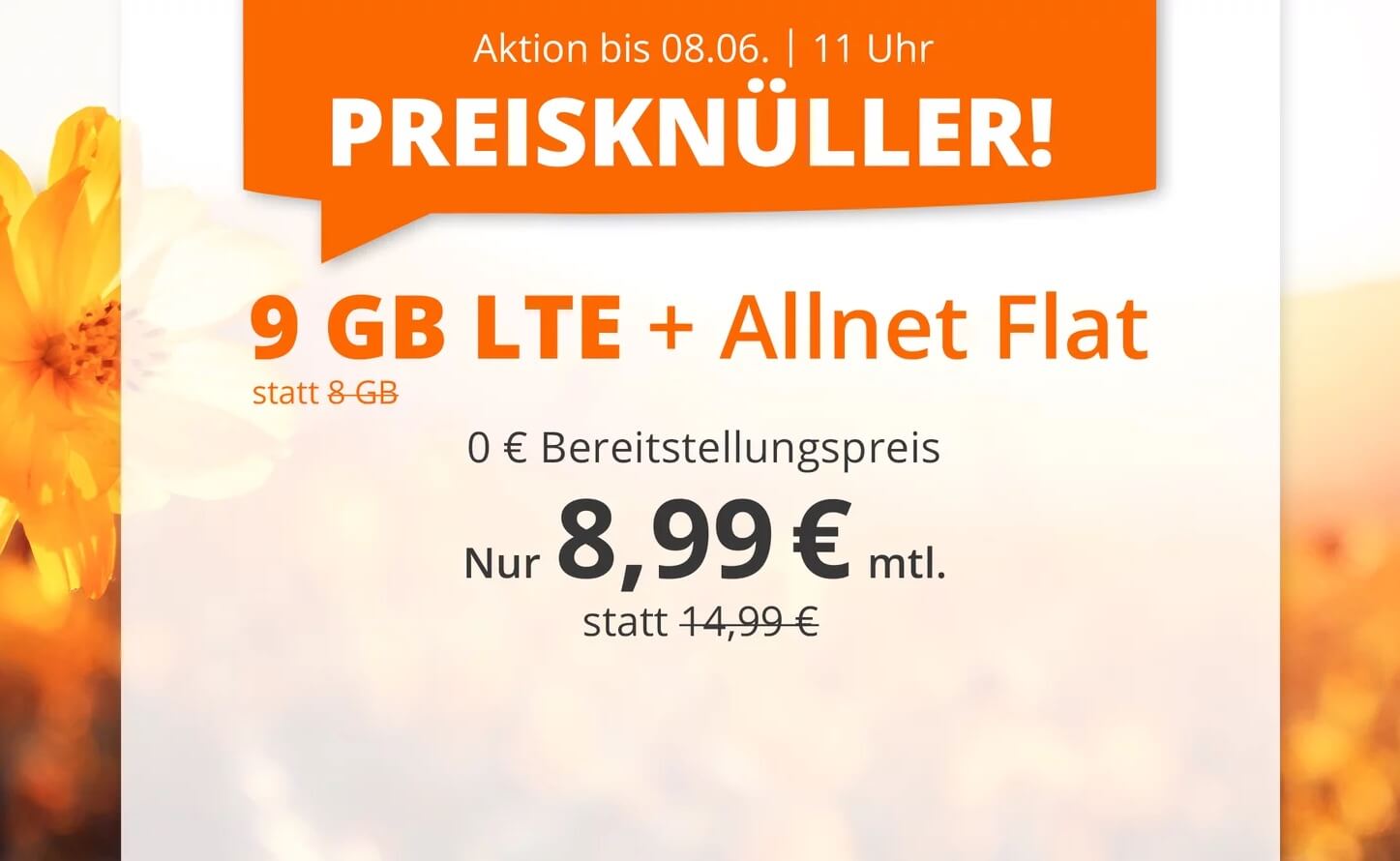O2网络包月德国境内网络电话/短信+9GB上网,欧盟漫游,到手8.99欧,原价14.99欧!!