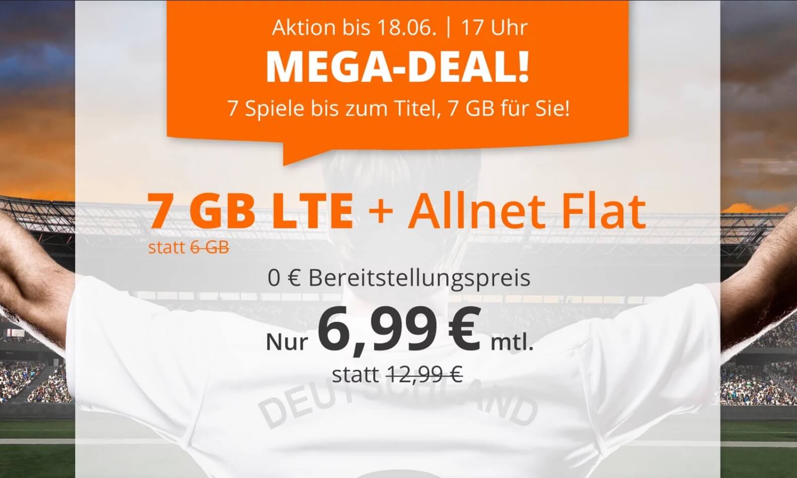 O2网络包月德国境内网络电话/短信+7GB上网，欧盟漫游，到手6.99欧，原价12.99欧！！