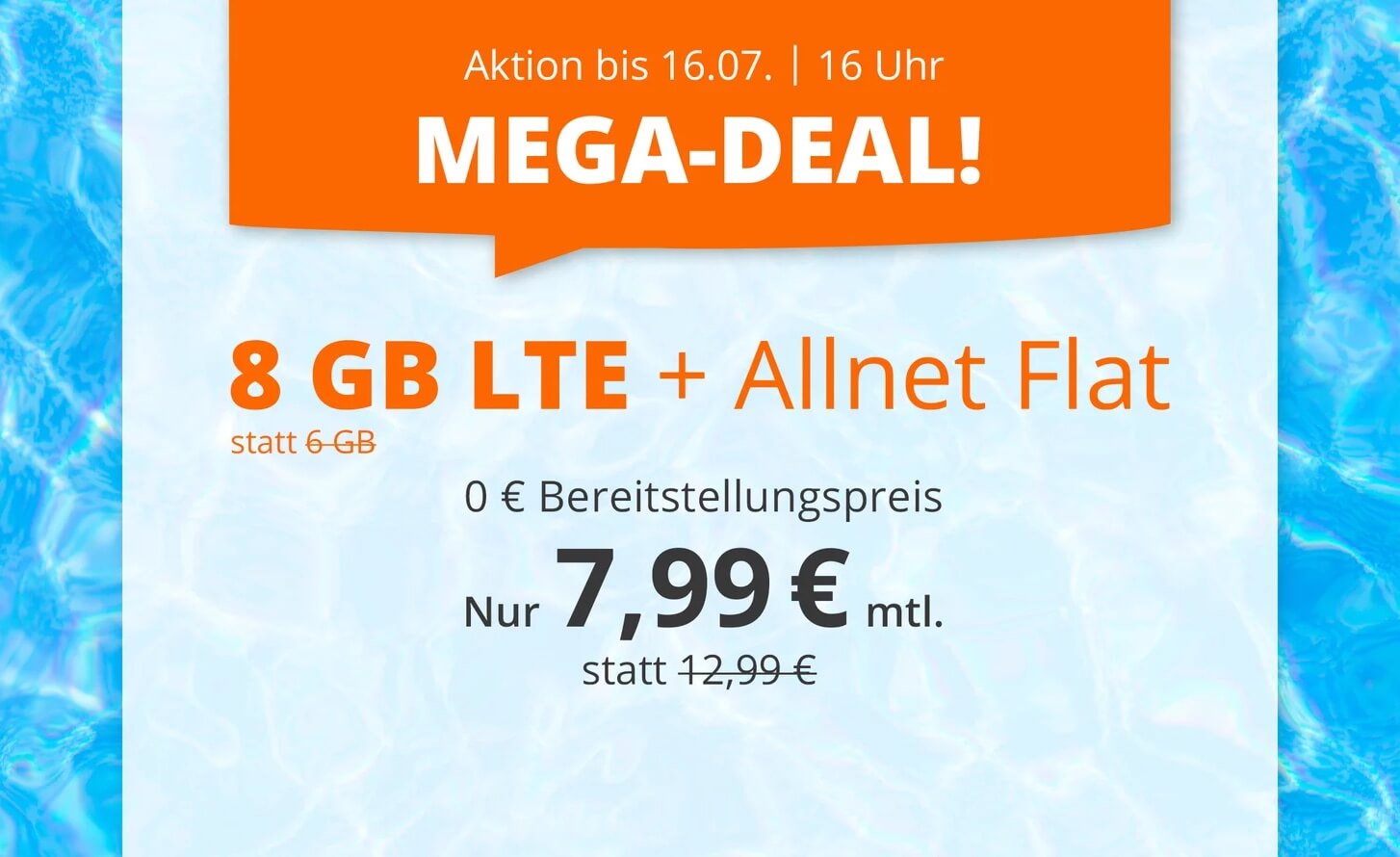 O2网络包月德国境内网络电话/短信+8GB上网，欧盟漫游，到手7.99欧，原价12.99欧！！