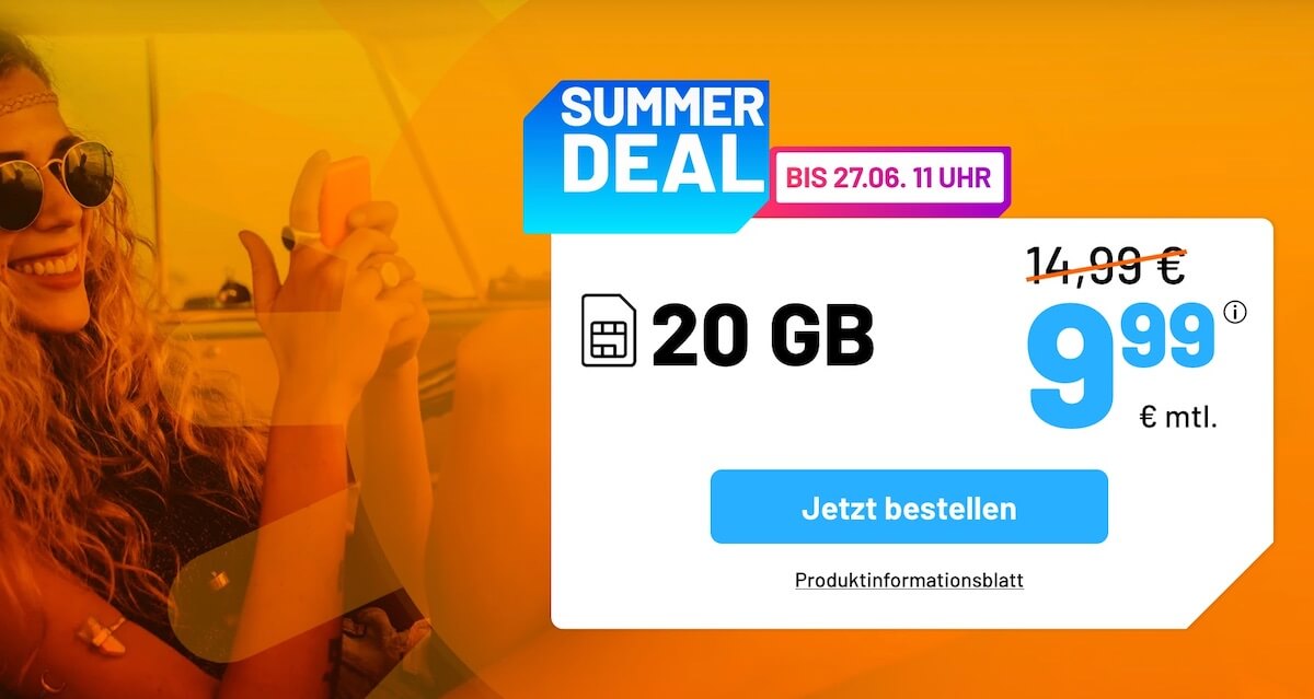 O2网络包月德国境内网络电话/短信+20GB上网，欧盟漫游，到手9.99欧，原价19.99欧！！