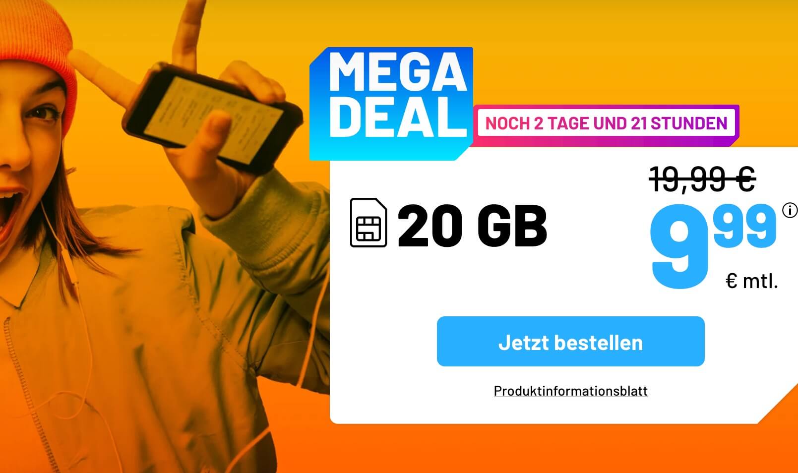 O2网络包月德国境内网络电话/短信+20GB上网，欧盟漫游，到手9.99欧，原价19.99欧！！