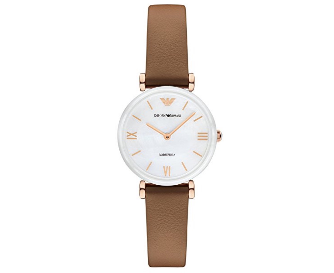 阿玛尼 Emporio Armani AR11040 女式腕表 简约时尚皮带 圆盘石英腕表，原价329欧，到手213.79欧！特价！