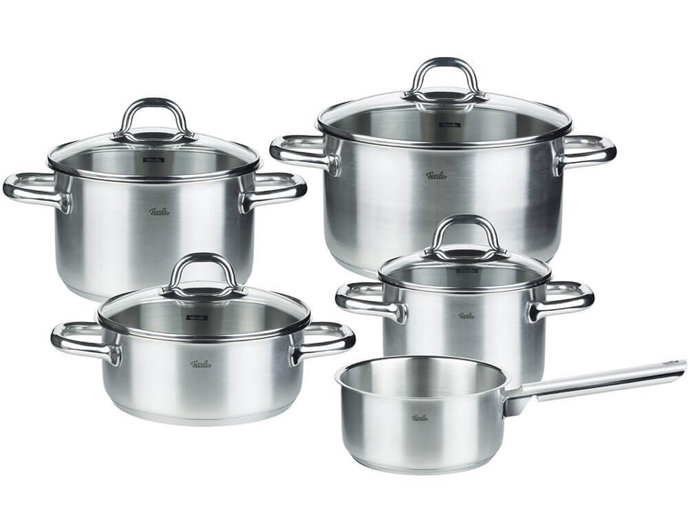 菲仕乐 Fissler Korfu 不锈钢锅具五件套+透明锅盖 汤锅 炖锅 奶锅,到手139.99欧,原价249欧!
