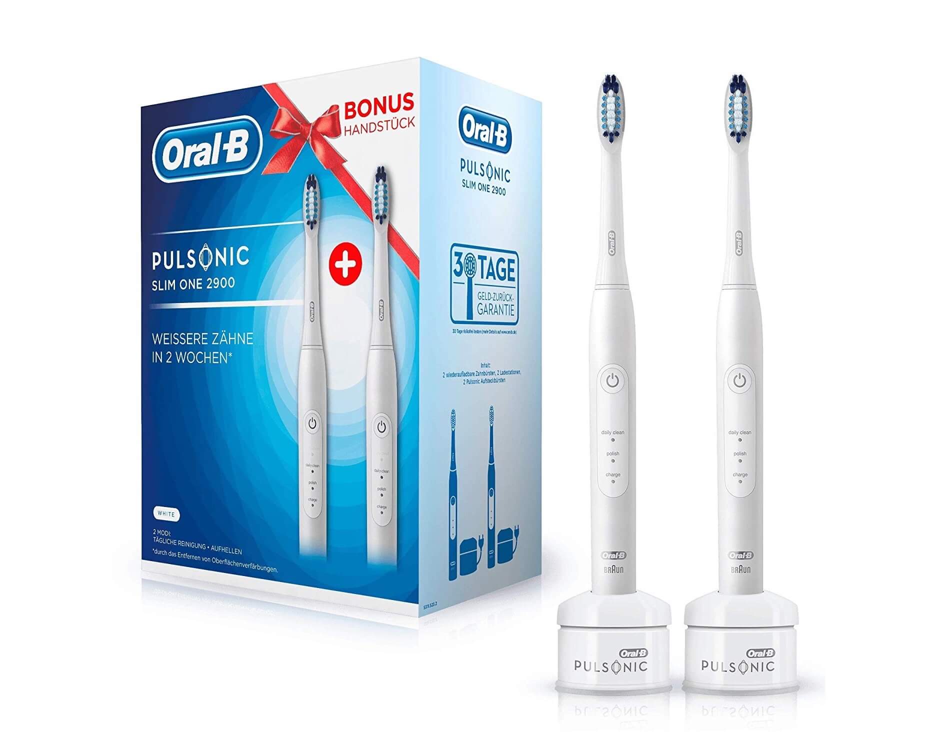 Oral-B Pulsonic Slim One 2900 声波电动牙刷2只装 白色 两周让牙齿回归自然亮白，到手75欧，原价169.99欧！