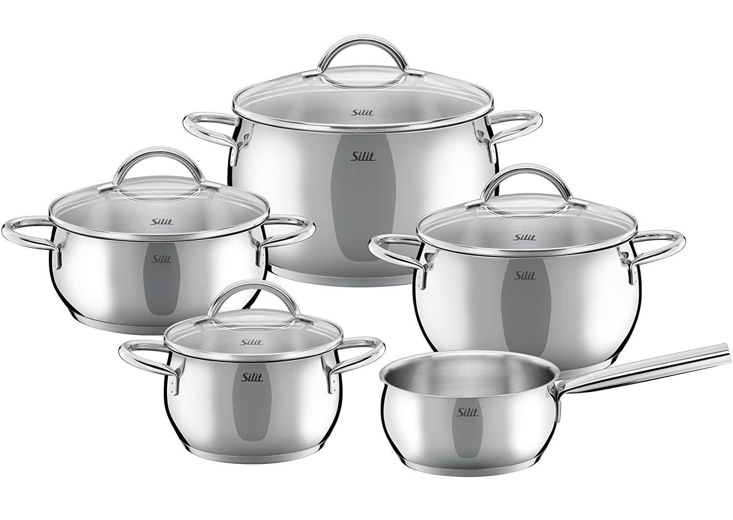 喜力特 Silit Nobile 锅具5件套 带玻璃盖子 电磁炉适用，现在到手92.07欧！！