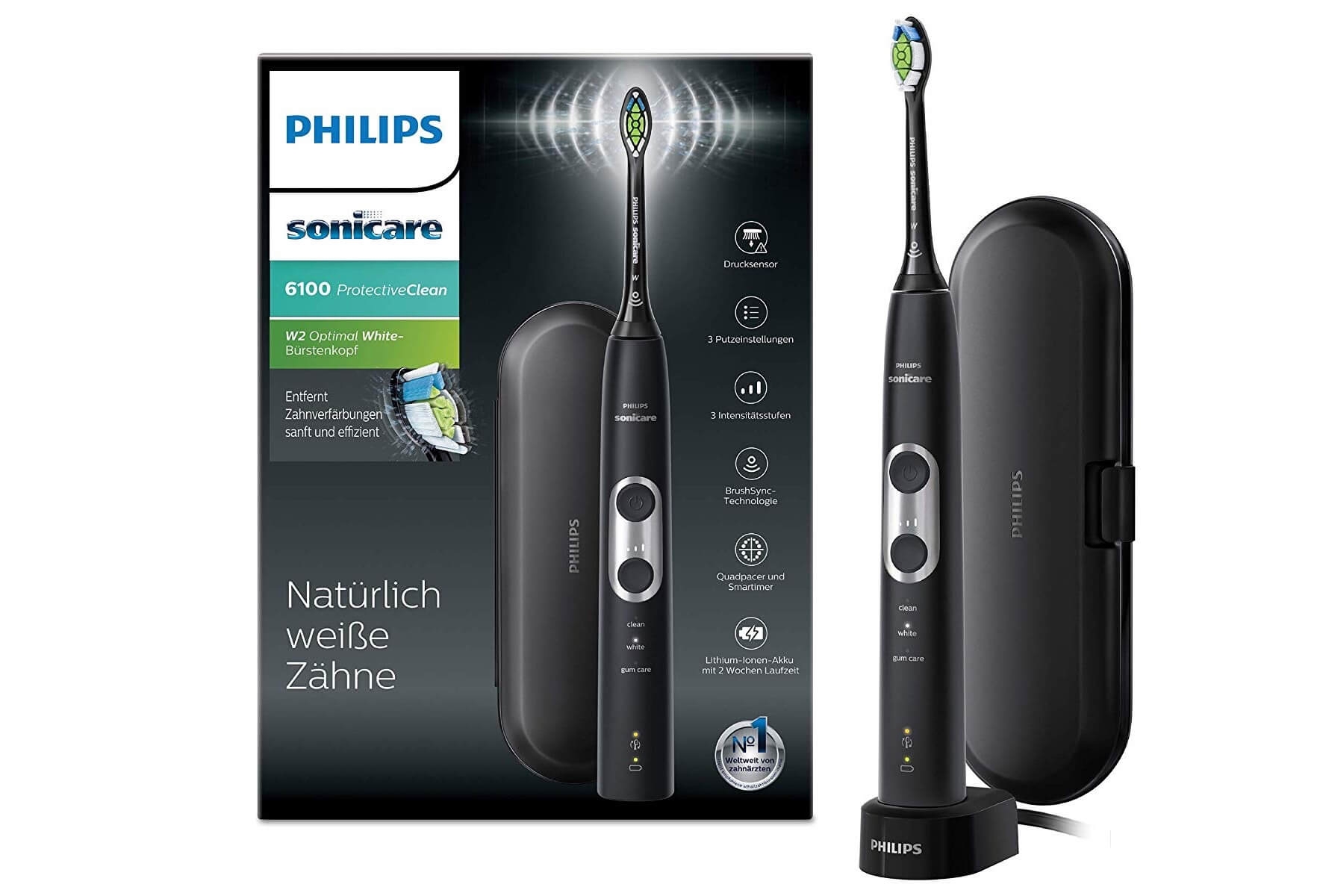 飞利浦 Philips Sonicare ProtectiveClean 6100 HX6870/53 声波电动牙刷 带旅行收纳盒 黑色,到手105.99欧,原价137.49欧!全德免邮!