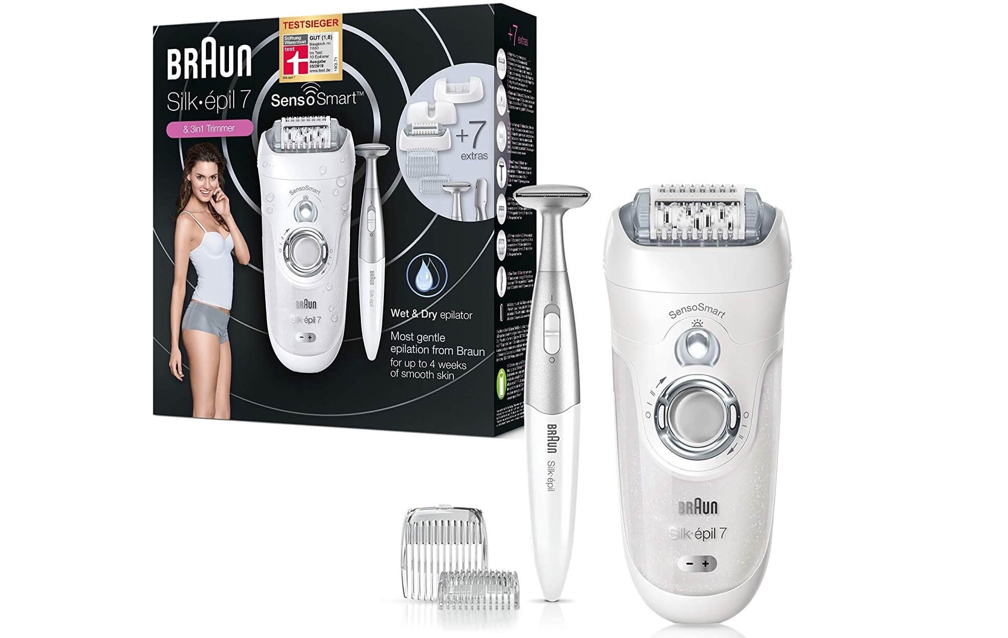 Braun Silk-épil 7 7/890 SensoSmart 脱毛仪 带SensoSmart压力控制 7个刀头附件,到手88.99欧,原价149.99欧!全德免邮!