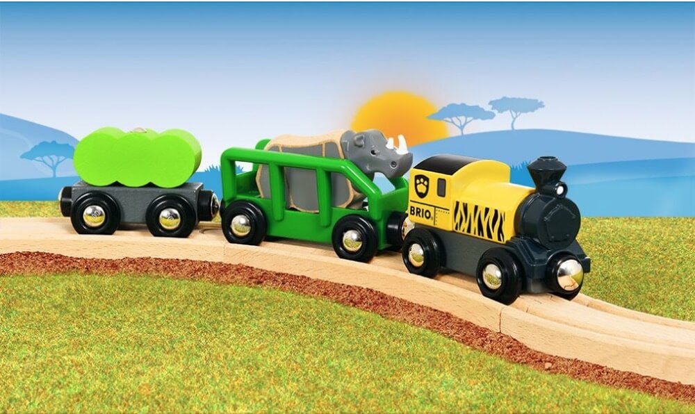 BRIO World 33964 木质斑马火车 野生动物火车 带犀牛 适合3岁以上,到手12欧,原价20.99欧!