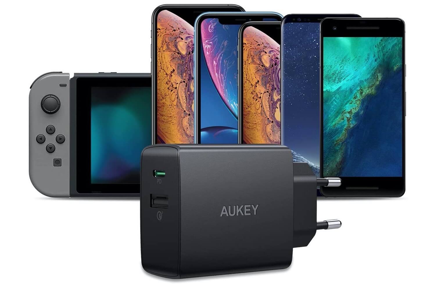 AUKEY USB C 双口充电器 18W功率 支持PD2.0 和 QC3.0，到手9.45欧，原价20.99欧！