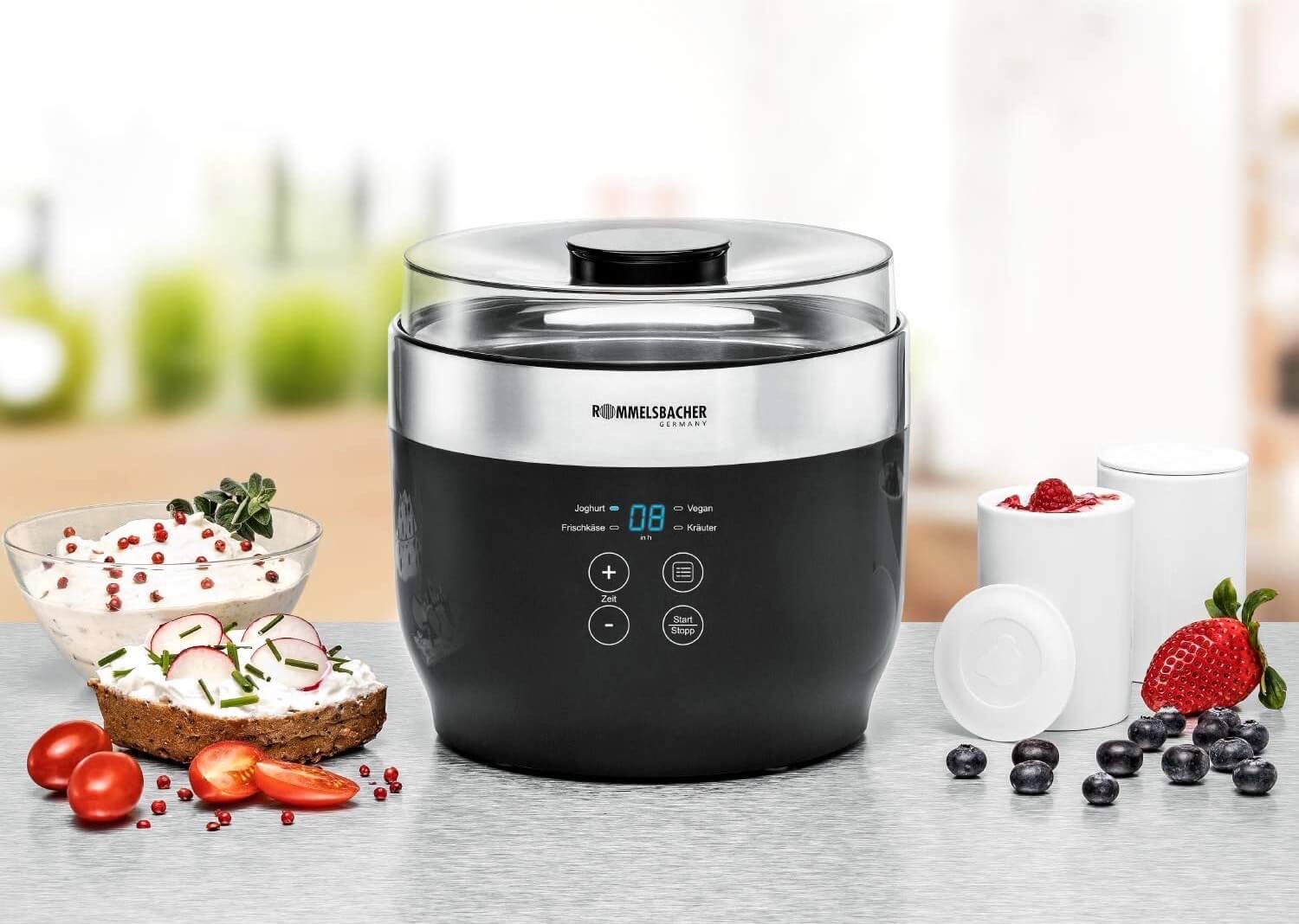 ROMMELSBACHER JG 80 Jona 酸奶新鲜奶酪机  带4个125毫升陶瓷杯 2个XXL玻璃杯（1.2 升） 4 个预设程序，到手59.57欧，原价79.99欧！全德免邮！