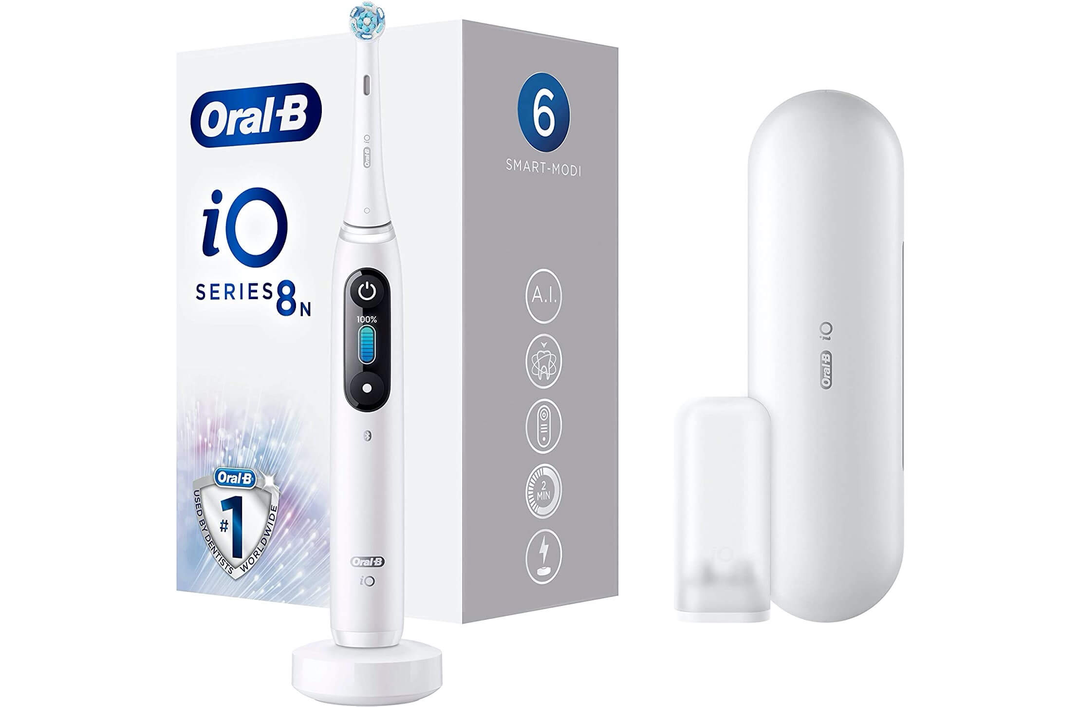 Oral-B iO 8 智能电动牙刷 6种智能清洁程序 白色 带旅行收纳盒,到手168.05欧,原价329.99欧!