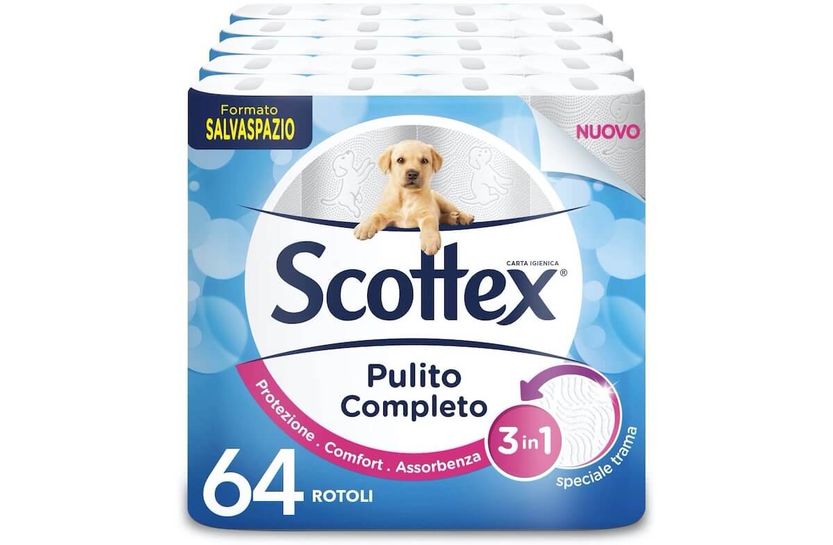 SCOTTEX Sauberes 厕纸 小狗厕所卷纸 高度柔软 棉质厕纸 3层纸张 64卷,到手25.14欧,原价25.22欧!特价!