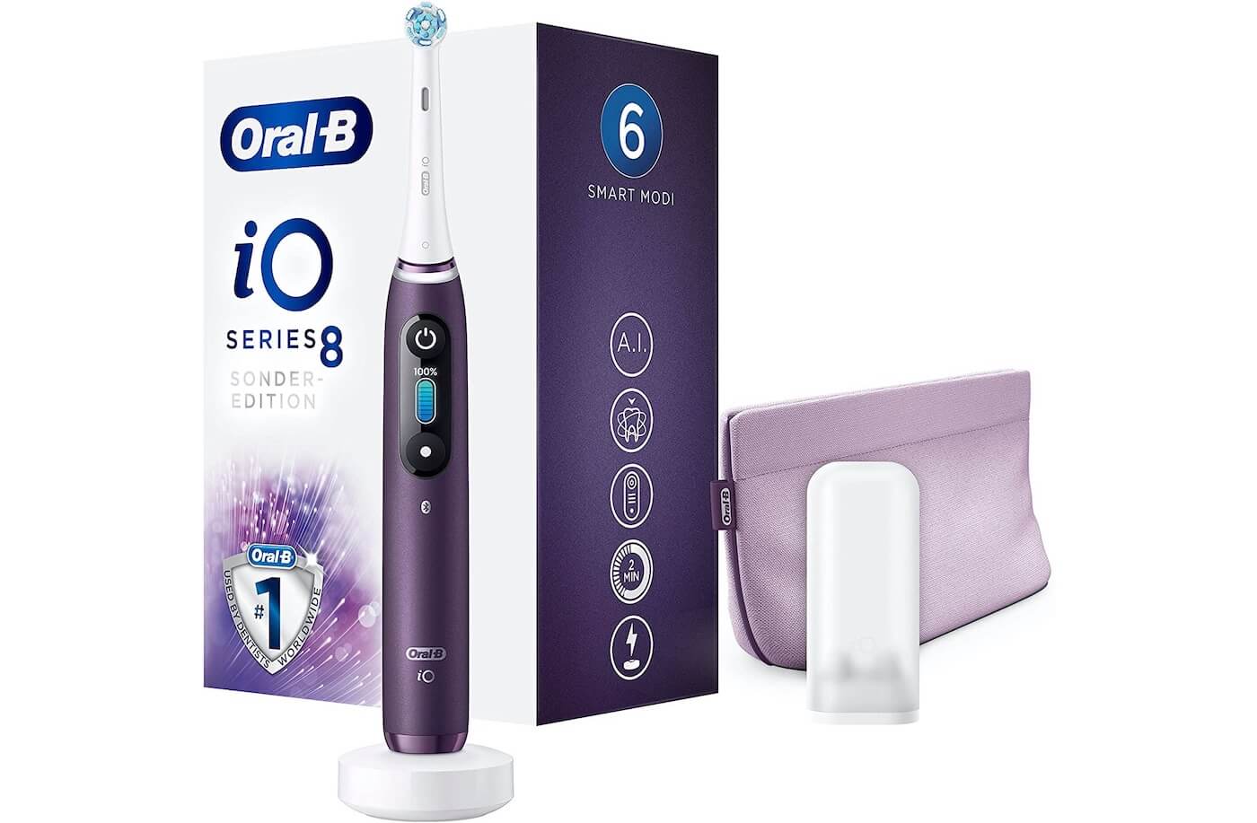 Oral-B iO 8 智能电动牙刷 紫色特别版 6种智能清洁程序 带旅行收纳盒，到手208.18欧，原价329.99欧！