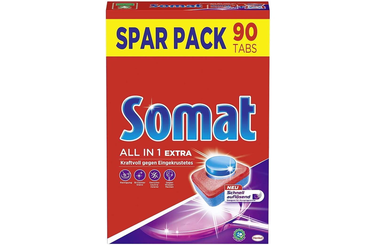 Somat All in 1 Extra 洗碗机清洁块 多重功效 90颗装 彻底清洁 恢复不锈钢光泽,到手14.99欧,原价16.99欧!特价!