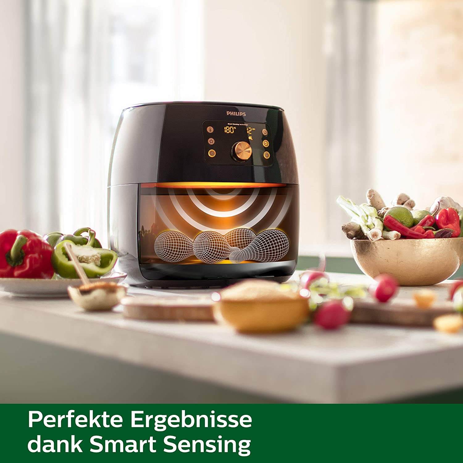 飞利浦 Philips HD9860/90 Airfryer XXL 空气炸锅 超大容量 智能感应技术 2225W功率 黑色 适合45人量