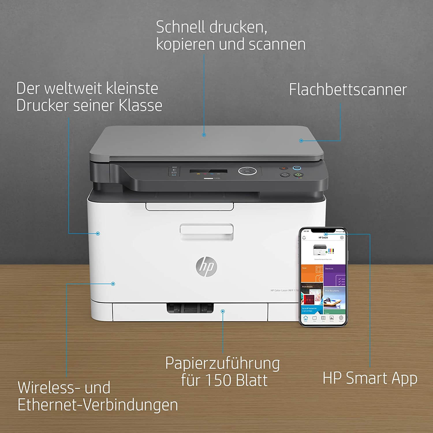 Hp Color Laser Mfp 178nwg Mit Wlan Verbinden 惠普 HP Color Laser 178nwg 多功能激光彩色打印机 打印复印扫描一体机 支持WLAN Airprint，到手222欧，原价