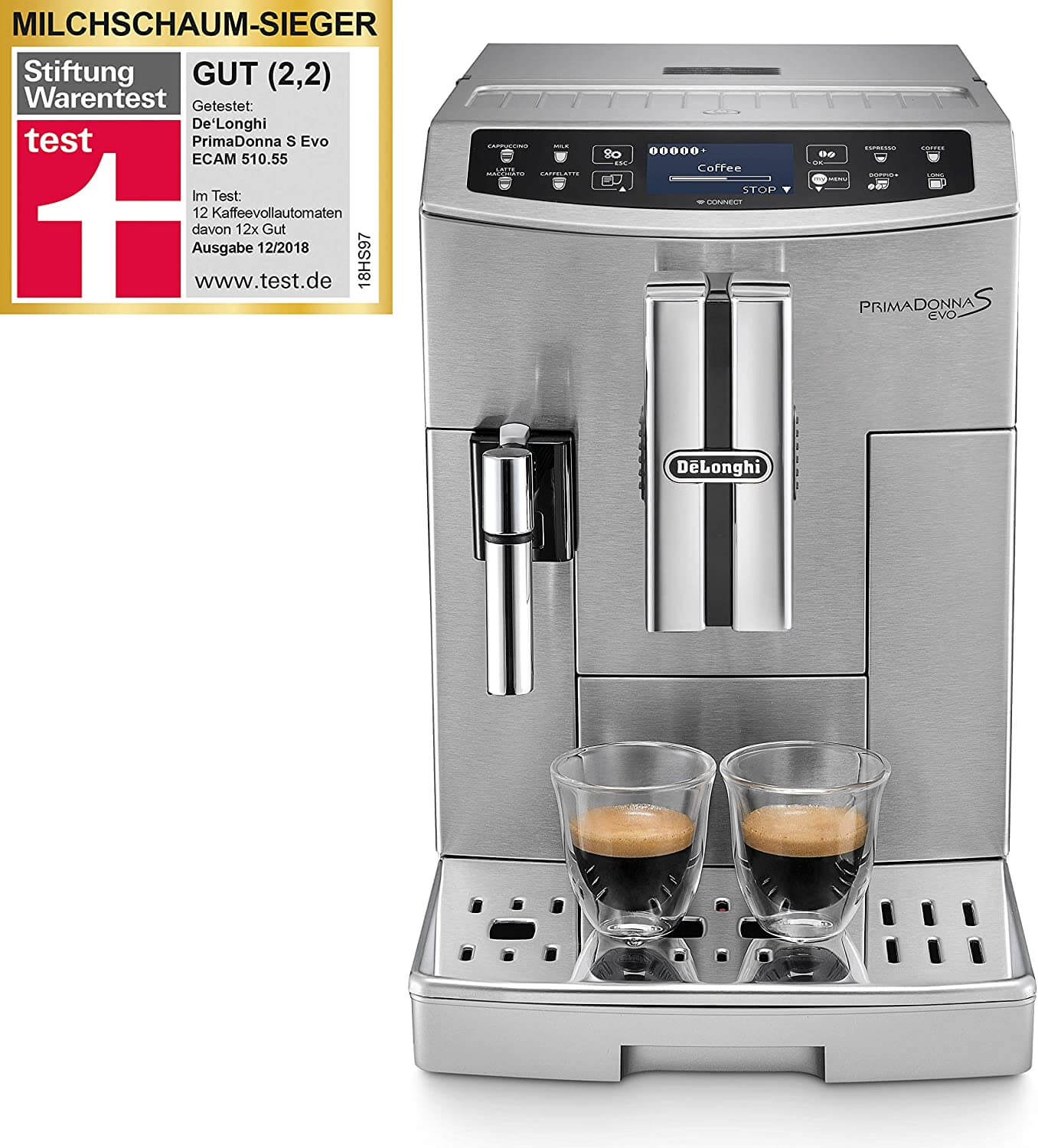 德龙 De'Longhi Primadonna S Evo ECAM 510.55.M 全自动咖啡机 带奶泡机 银色，到手765.99欧，原价