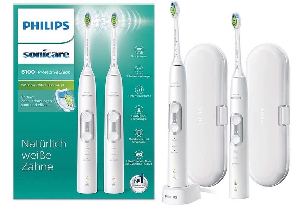 飞利浦 PHILIPS Sonicare Protective Clean HX6877/34 声波电动牙刷 两支装 白色,到手134.95欧,原价225.98欧!!