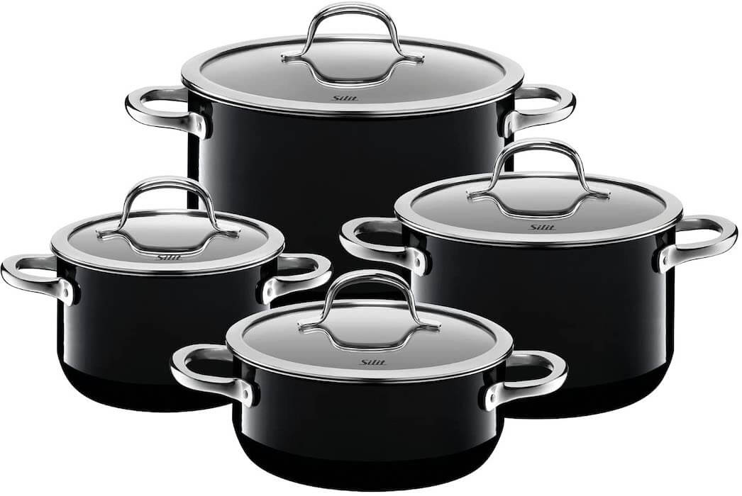 喜力特 Silit Passion Black 希拉钢锅具4件套 带玻璃锅盖 防滴锅沿设计，到手251.46欧，原价399欧！！