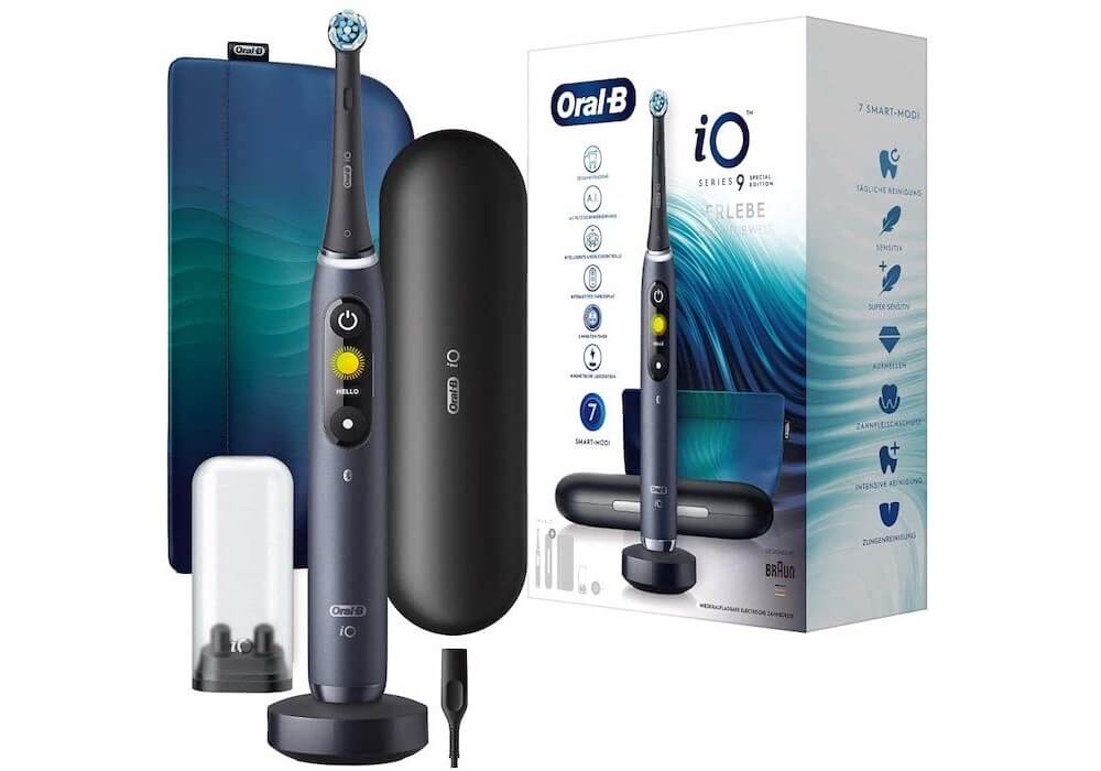欧乐B Oral-B iO 9 智能电动牙刷 黑色特别版 7种智能清洁程序 带旅行收纳盒,到手189欧,原价419.99欧!