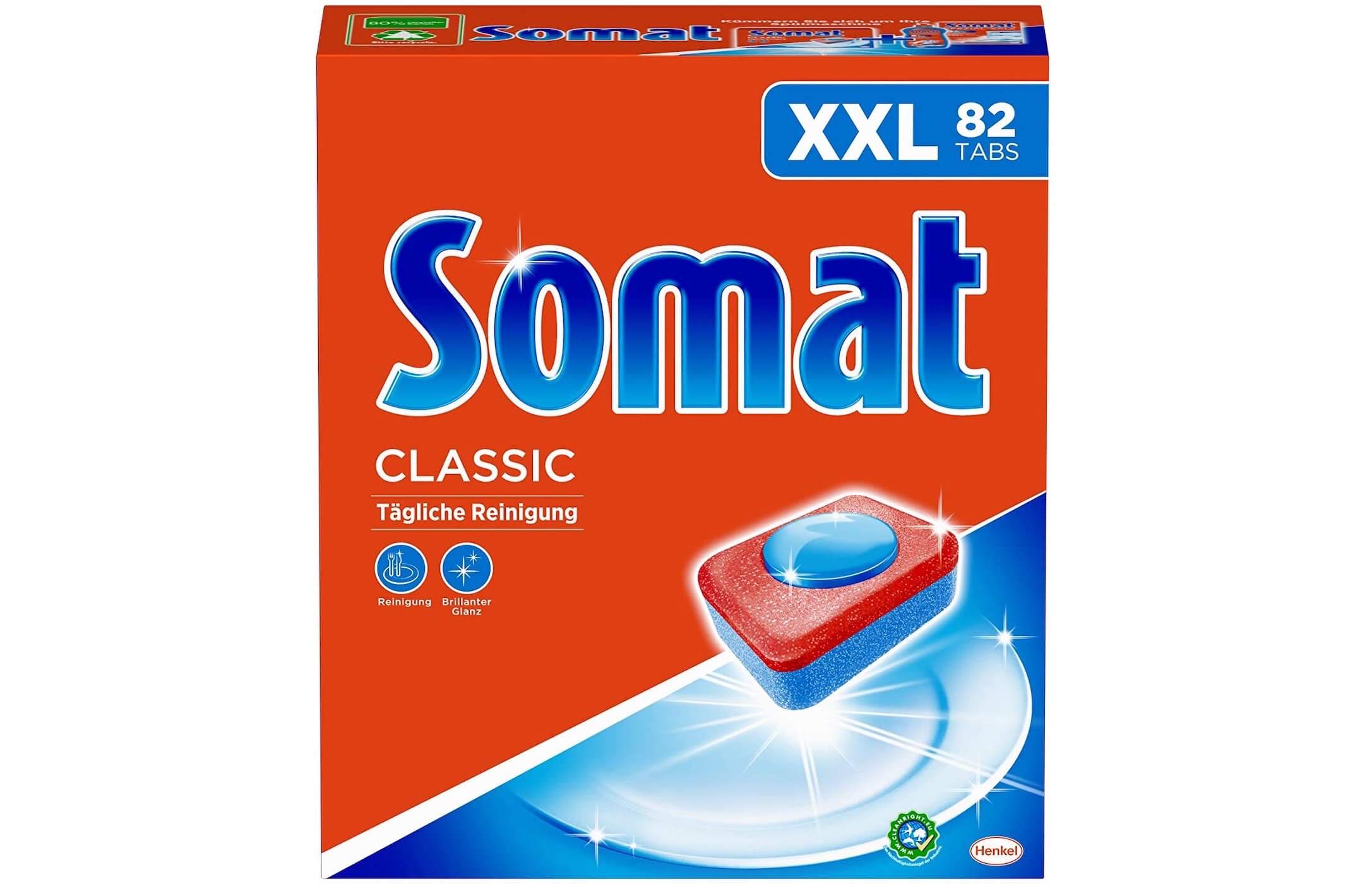 Somat Classic 洗碗机清洁块 82颗装 不含磷酸酯 带强力球 去除顽固污渍,到手5.73欧,原价9.99欧!